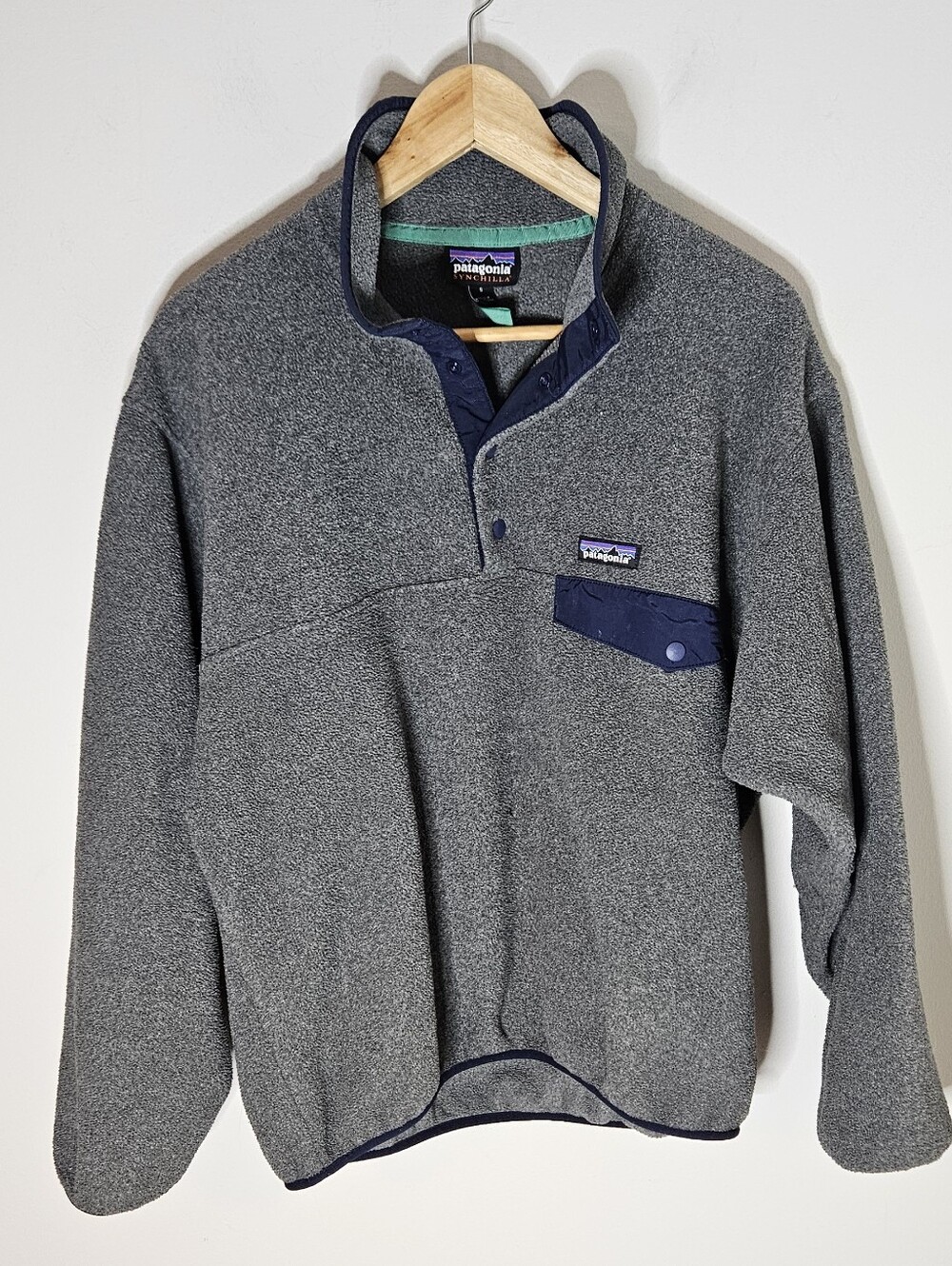 Patagonia Snap-T Synchilla Fleece Pullover Gray Navy Men's S Small